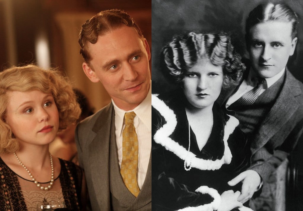 Comparação entre os atores que interpretam Zelda e Scott Fitzgerald e uma fotografia real do casal