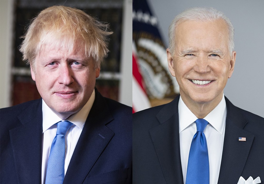 O primeiro-ministro da Inglaterra Boris Johnson e o presidente dos EUA, Emmanuel Macron