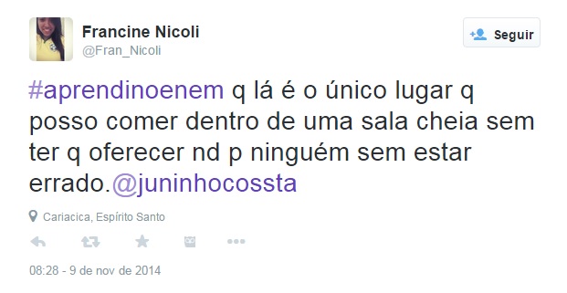 A zoeira não tem fim: candidatos aproveitam a rede social para criar memes e brincadeiras sobre o Enem, que acontece no fim de semana dos dias 8 e 9 de novembro