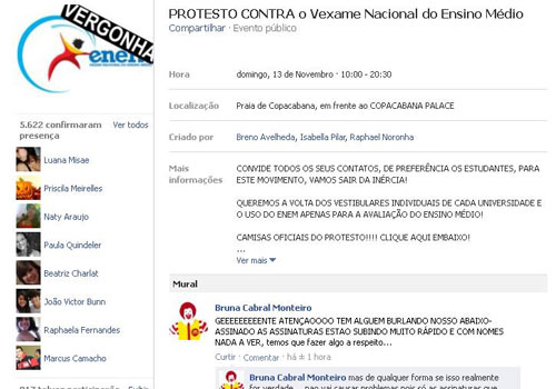 Estudantes protestam no Facebook e pedem cancelamento do Enem