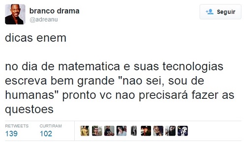 Sem limites para a zoeira: estudantes e usuários das redes sociais aproveitam para fazer piada com a tensão da prova, que acontece no fim de semana de 24 e 25 de outubro Sem limites para a zoeira: estudantes e usuários das redes sociais aproveitam para fazer piada com a tensão da prova, que acontece no fim de semana de 24 e 25 de outubro