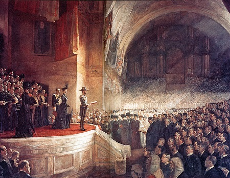 A Austrália nasceu mesmo em 1901, como mostra essa imagem, da abertura do Parlamento Australiano. De lá para cá, o país adotou um sistema político democrático liberal e nunca deixou de ser um reino da Commonwealth, a comunidade das nações que são monarquias parlamentaristas e têm a Rainha Elizabeth II como Chefe de Estado (mas não de governo). (Foto: Wikimedia Commons)