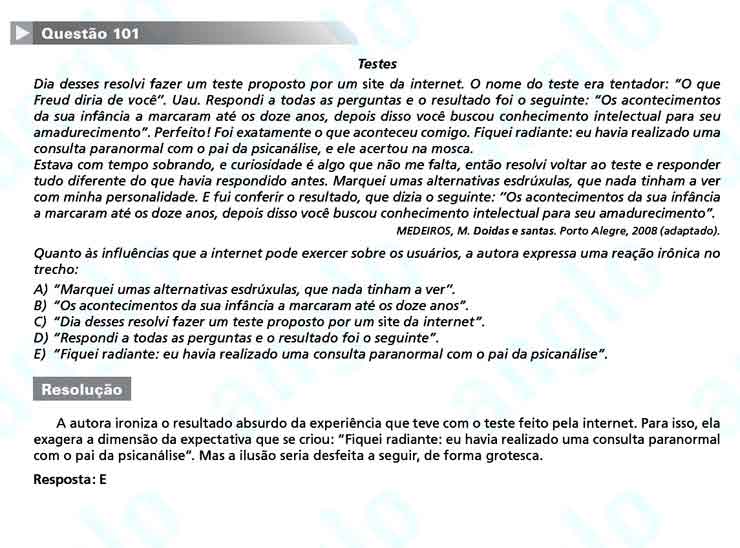 Enem 2010: Questão 101 – Linguagens e Códigos (prova amarela)