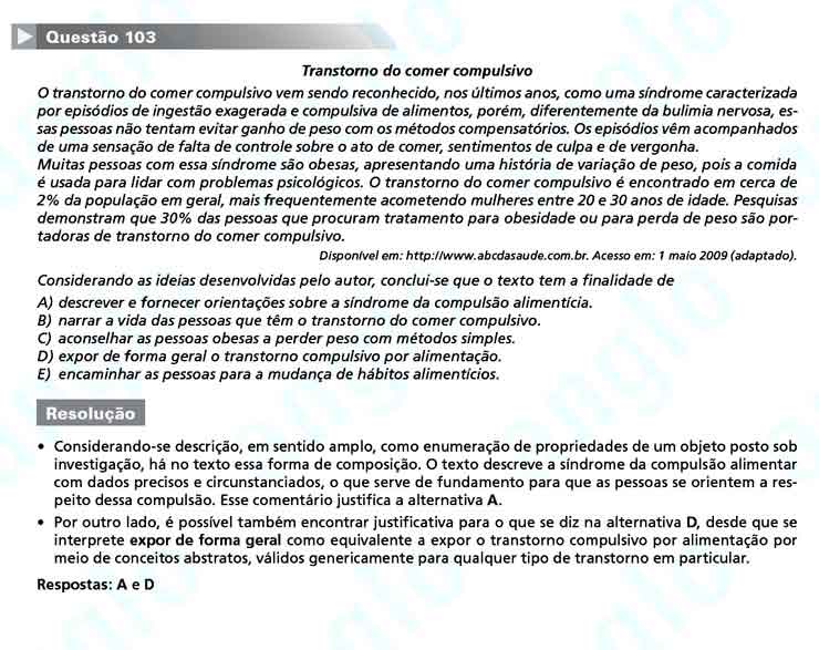 Enem 2010: Questão 103 – Linguagens e Códigos (prova amarela)