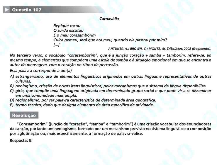 Enem 2010: Questão 107  – Linguagens e Códigos (prova amarela)