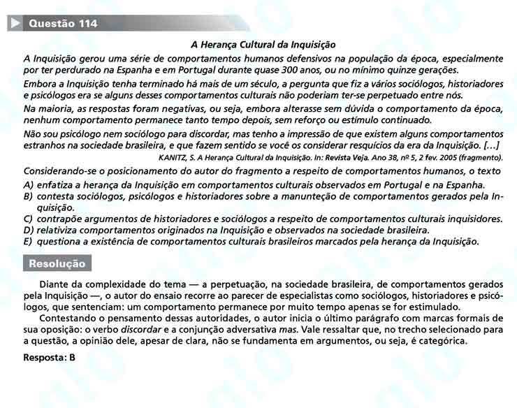 Enem 2010: Questão 114  – Linguagens e Códigos (prova amarela)