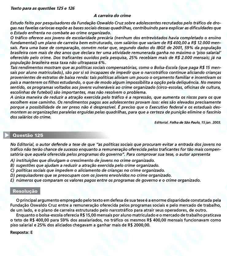 Enem 2010: Questão 125  – Linguagens e Códigos (prova amarela)