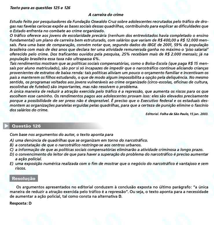 Enem 2010: Questão 126  – Linguagens e Códigos (prova amarela)