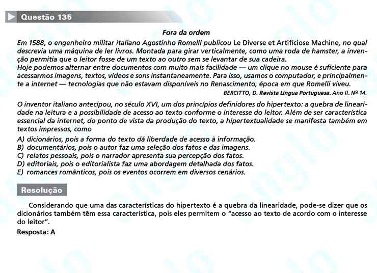 Enem 2010: Questão 135 – Linguagens e Códigos (prova amarela)