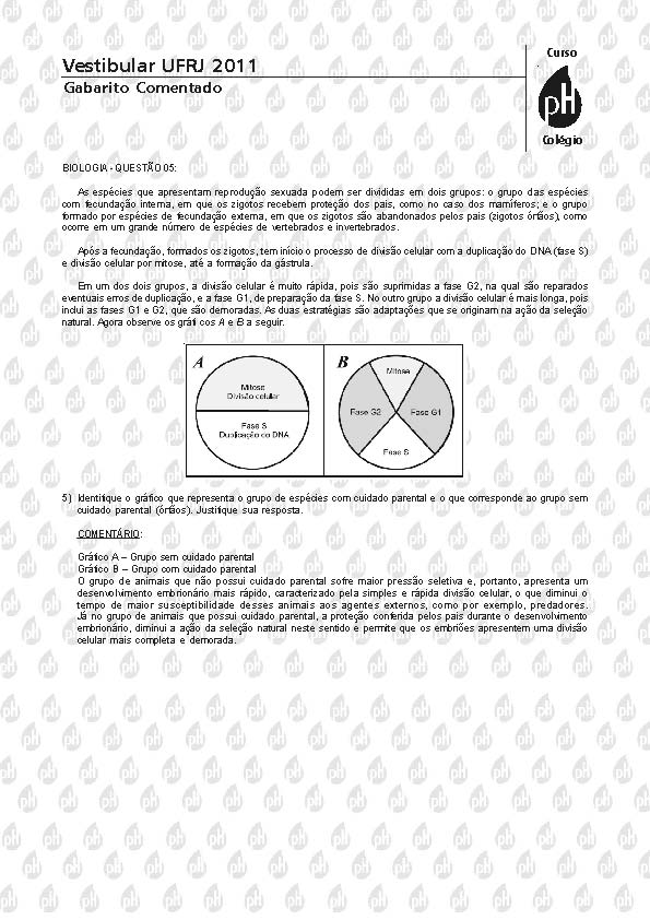 UFRJ 2011: Questão 5 – Biologia