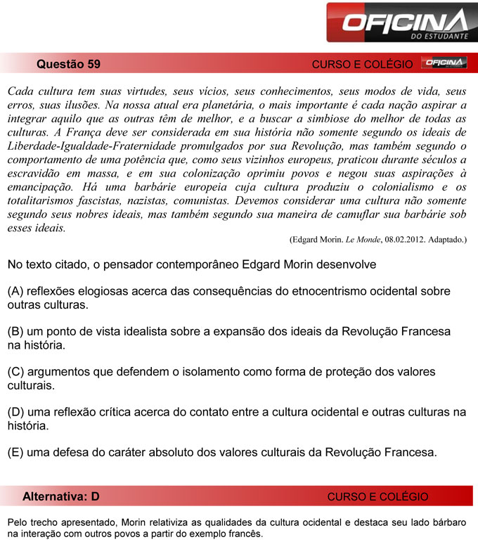 Unesp meio de ano 2012: Questão 59 – Primeira fase