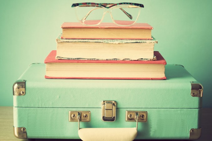 Books and suitcase