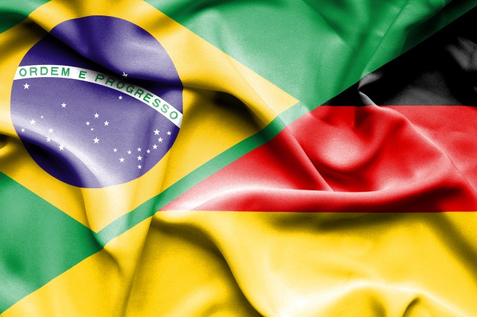 Waving flag of Germany and Brazil