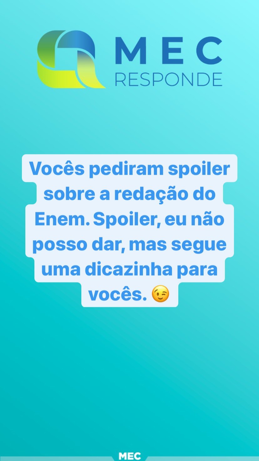 MEC divulga dica do tema de redação do Enem 2020.