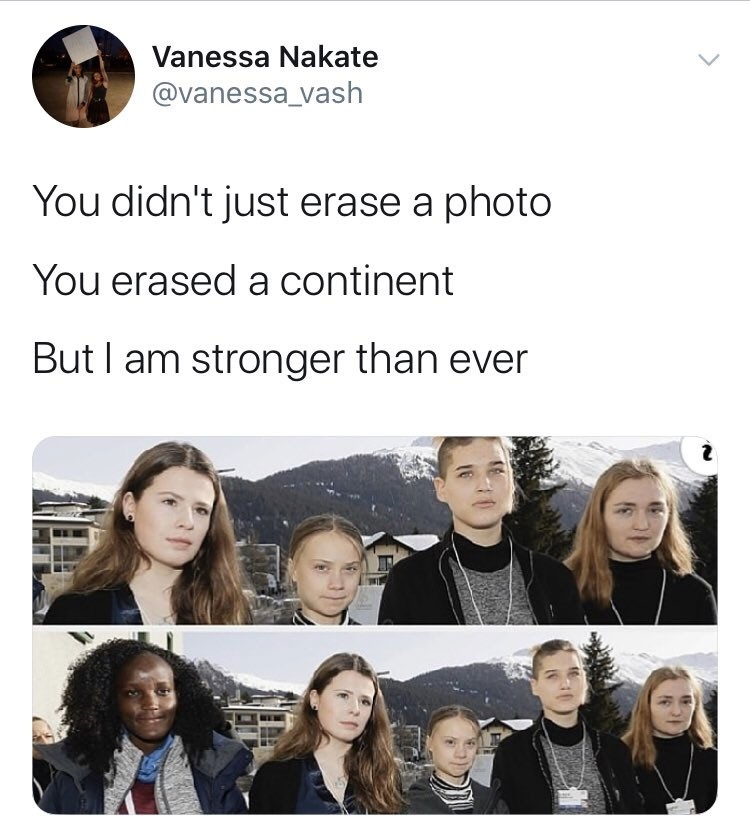 Ativista negra acusa agência de racismo por cortá-la de imagem Vanessa Nakate acusa AP de racismo, após ser cortada de foto junto de outras ativistas pelo clima.