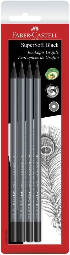 lapis-ecoblack Lápis Grafite Redondo, Faber-Castell, EcoLápis SuperSoft Black, com 4 unidades