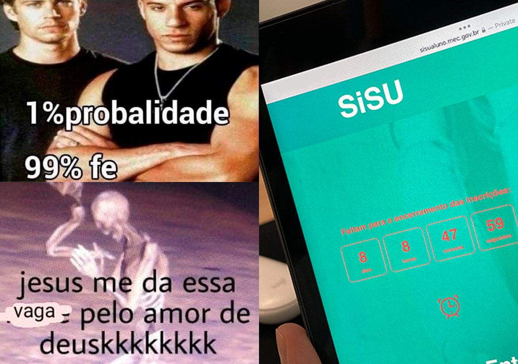 Montagem com três memes sobre a edição de 2023 do Sisu.