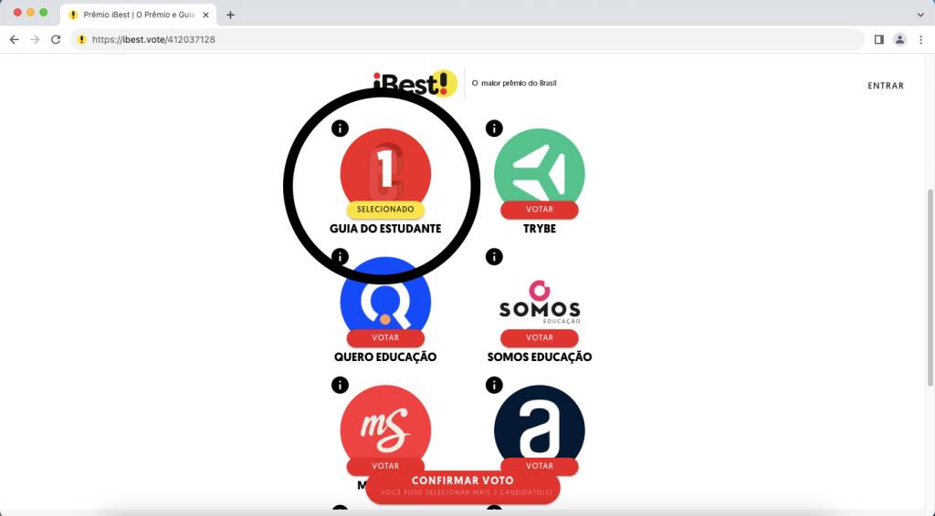Tutorial-2 Printscreen do processo de votação do iBest