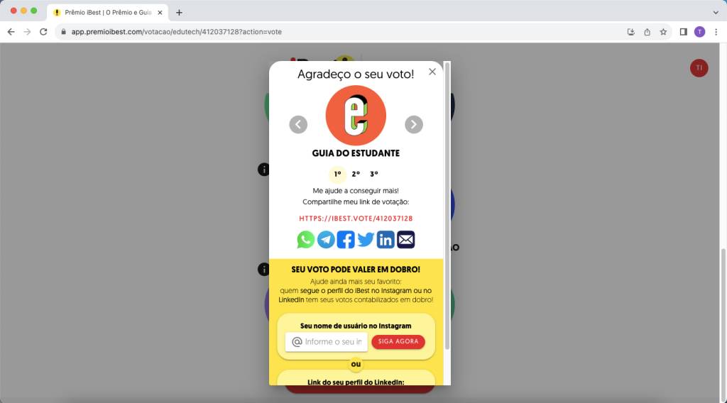 Tutorial-6 Printscreen do processo de votação do iBest
