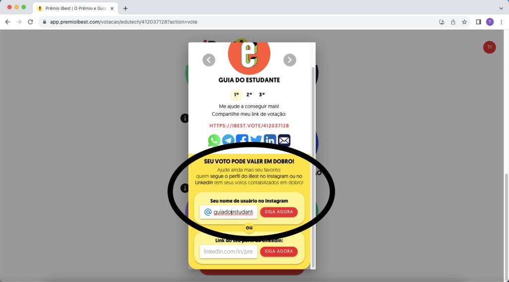 Tutorial-7 Printscreen do processo de votação do iBest