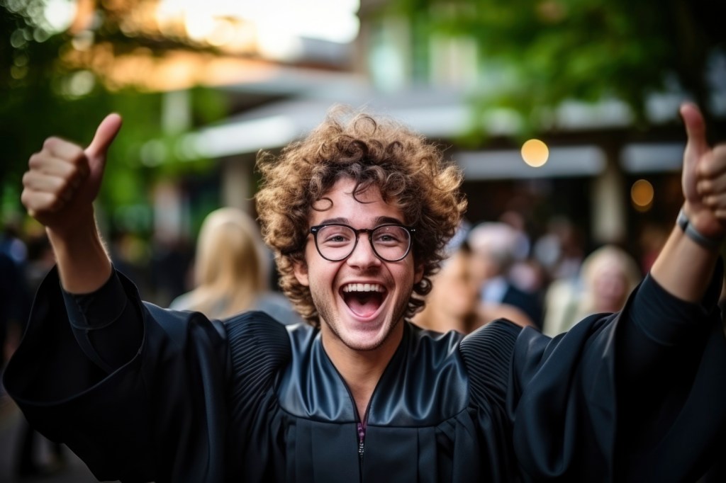 Jovem estudante celebrando aprovação, formatura