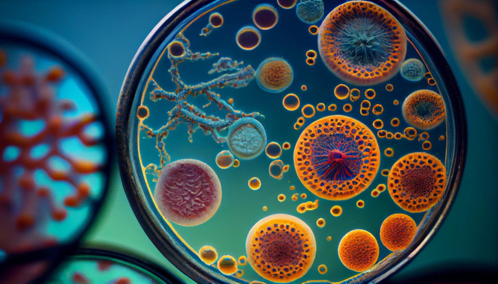 ciencias-da-natureza Amostras de bactérias e vírus, em recipiente vidro.