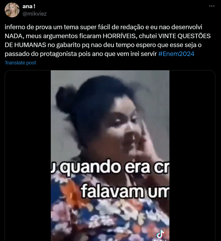 tweet-redação-herança-africana-6 Print das redes sociais com relato dos candidatos sobre o tema da redação do Enem 2024