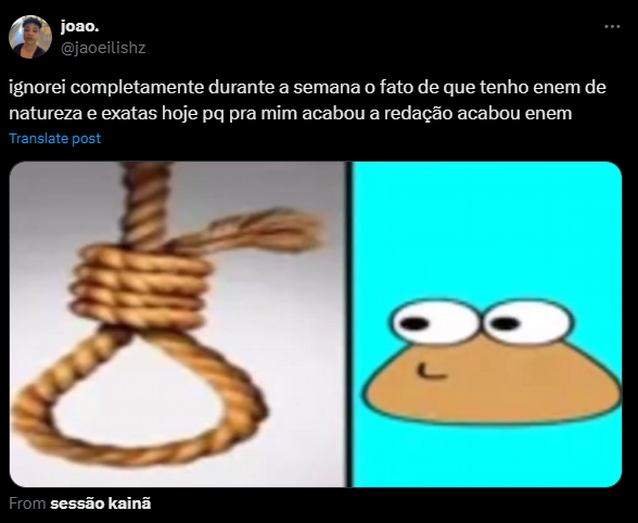 meme-enem-2024-dia-2-1 Print de postagem no X (antigo Twitter) com meme sobre o segundo dia do Enem 2024