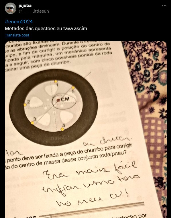 comentários-enem-2024-dia-2-8 Print de postagem no X (antigo Twitter) comentando o segundo dia do Enem 2024