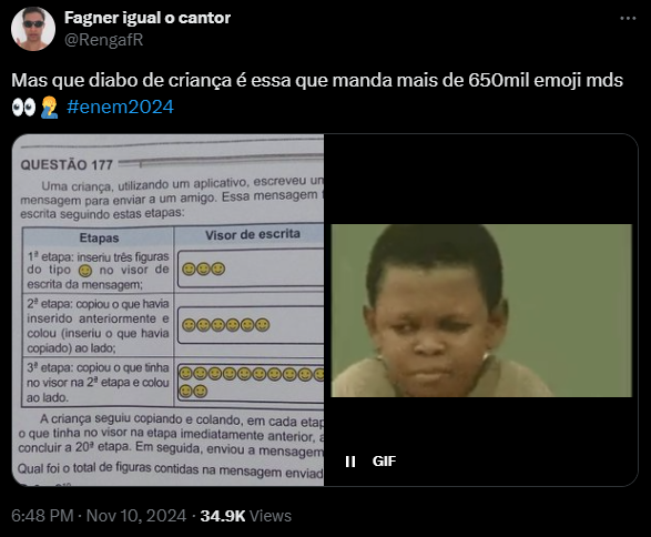 comentários-enem-2024-dia-2-9 Print de postagem no X (antigo Twitter) comentando o segundo dia do Enem 2024