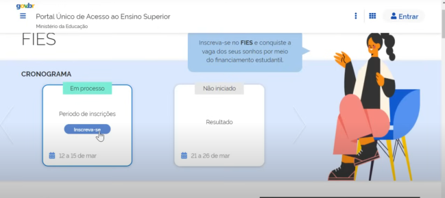Tela do site do Portal de Acesso Único ao Ensino Superior