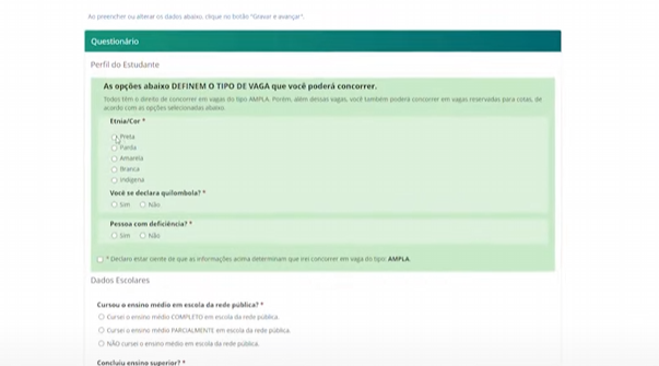 Tela do site do Portal de Acesso Único ao Ensino Superior