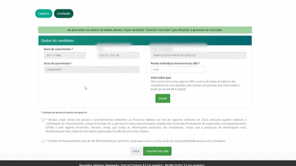 Tela do site do Portal de Acesso Único ao Ensino Superior