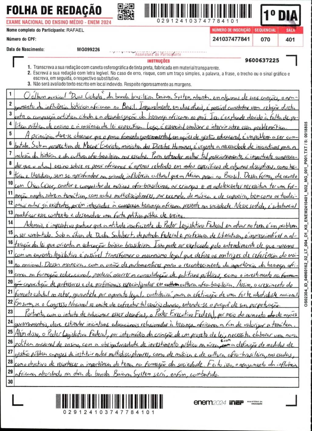 redação nota mil Rafael redação nota mil Rafael